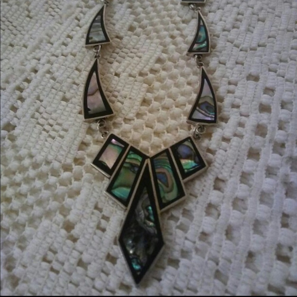 Alpaca Mexico Abalone Silver Necklace and Earring set